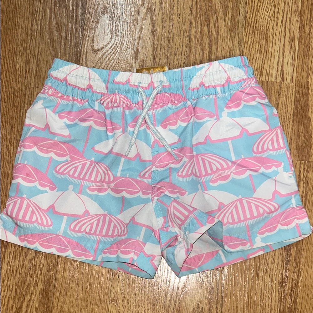 TBBC Boys Swim Trunks with Pink and Blue Umbrella Print
